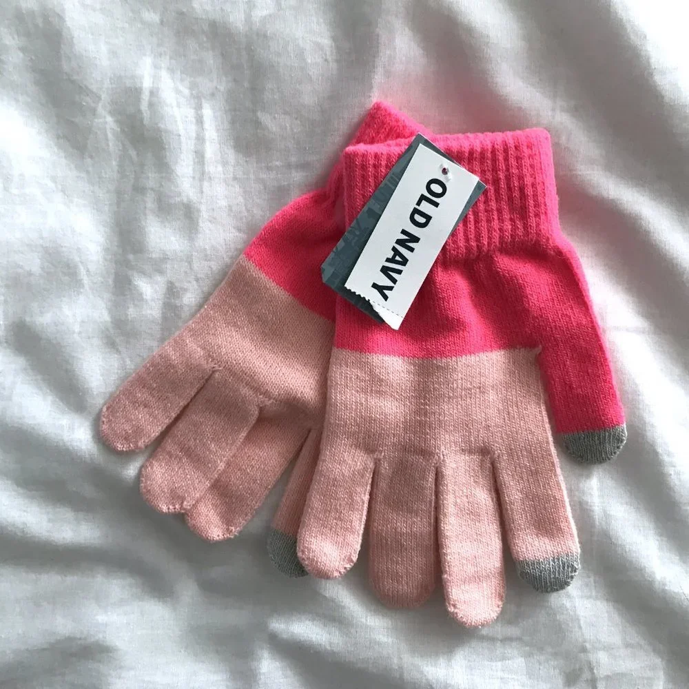 Old Navy Text Friendly Knit Gloves Pink Color Block